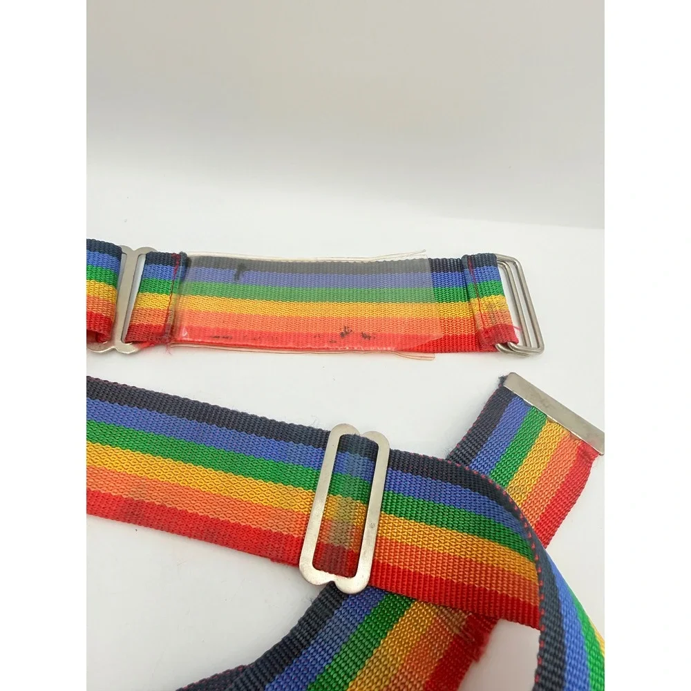 Vintage Rainbow Striped Luggage Strap Adjustable Suitcase Belt with ID Window